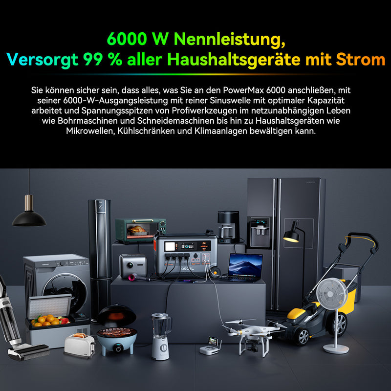 Oscal PowerMax6000 Power Station with 3600Wh Capacity and 6000W Output Power