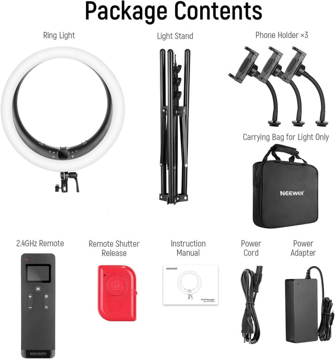 NEEWER RP18H 19 Zoll/50cm Ringlicht mit Ständer und 3 Telefonhaltern