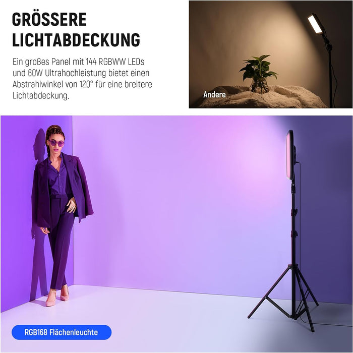 NEEWER 2×RGB168 RGB LED 46,5cm Videopanel mit 2×200CM Lampenstativ+Tragetasche