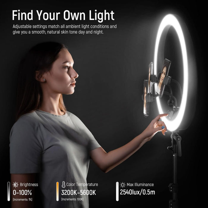 NEEWER RP18H 19 Zoll/50cm Ringlicht mit Ständer und 3 Telefonhaltern