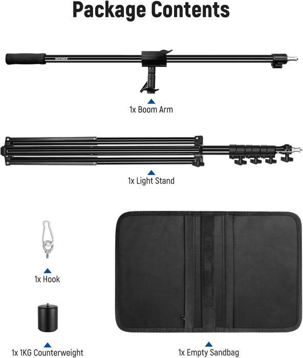 NEEWER 300cm luftgepolstertes Aluminium Lichtstativ mit Boom-Kit