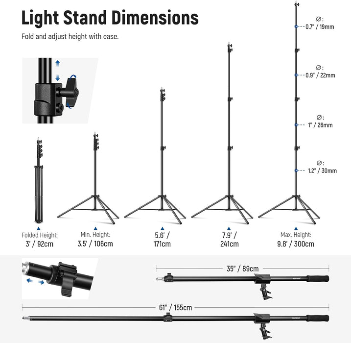 NEEWER 300cm luftgepolstertes Aluminium Lichtstativ mit Boom-Kit