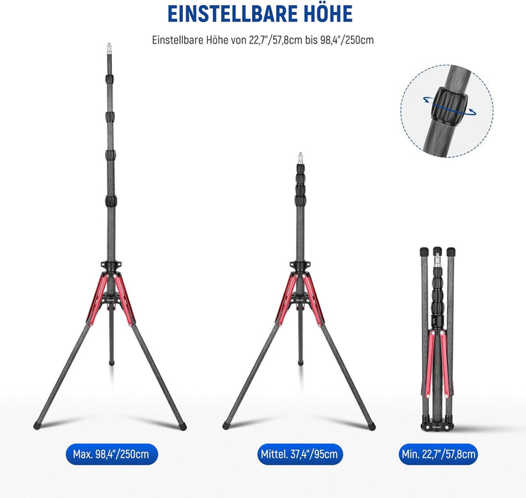 NEEWER ST250R Lichtstativ aus Kohlefaser mit um 180° umkehrbaren Beinen