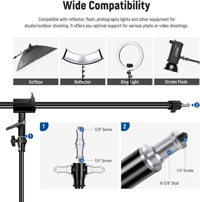 NEEWER 300cm luftgepolstertes Aluminium Lichtstativ mit Boom-Kit