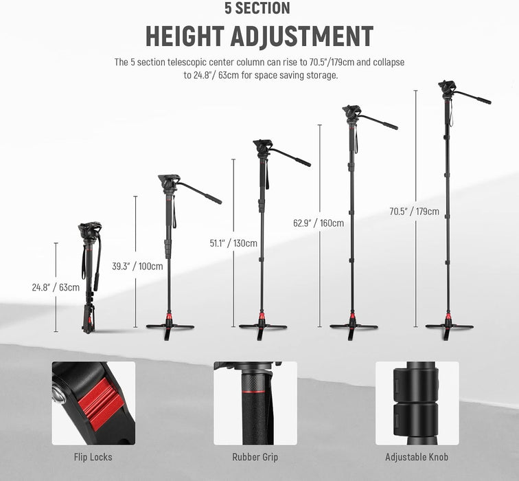 NEEWER GM76 179cm Pro Kamera Einbeinstativ