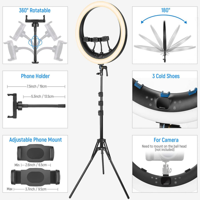 NEEWER RP18H 19 Zoll/50cm Ringlicht mit Ständer und 3 Telefonhaltern