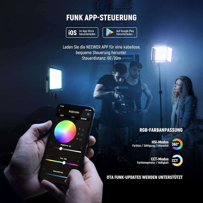 NEEWER 2er Set RGB1200 LED Videoleuchte mit APP/2,4G Steuerung