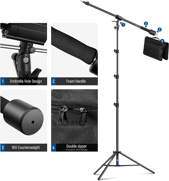 NEEWER 300cm luftgepolstertes Aluminium Lichtstativ mit Boom-Kit