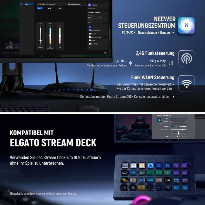 NEEWER Gl1C RGB 38x23cm Lichtpanel mit 2,4G/WLAN/Bluetooth/StreamDeck/App-Steuerung