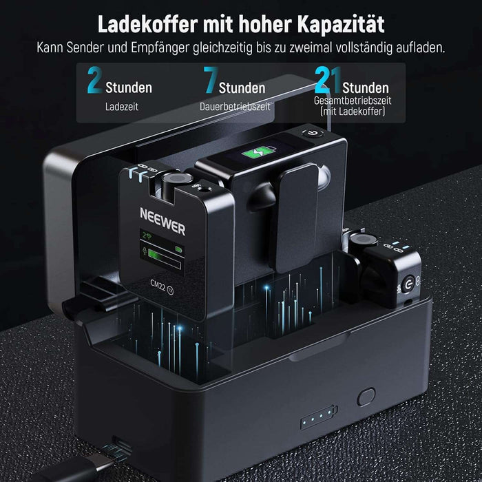 NEEWER CM22 kabelloses Lavalier Mikrofon im 2er Pack mit Lade Etui