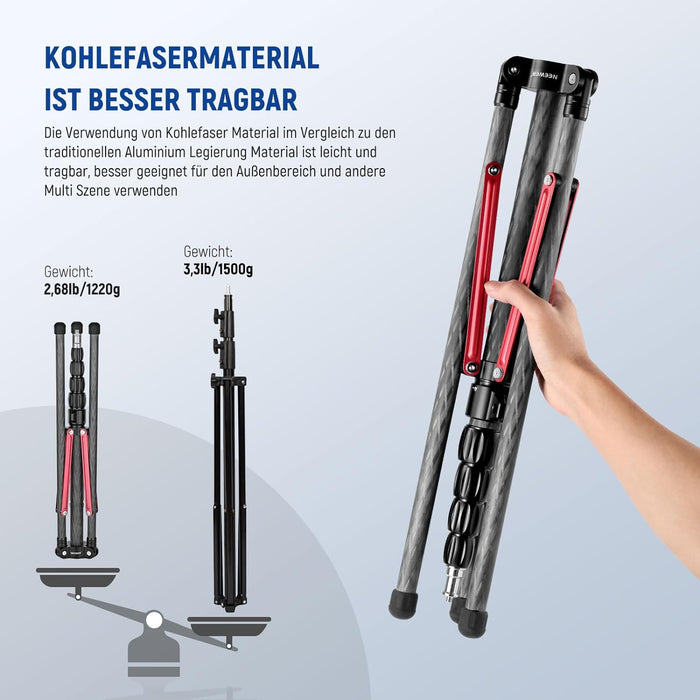 NEEWER ST250R Lichtstativ aus Kohlefaser mit um 180° umkehrbaren Beinen