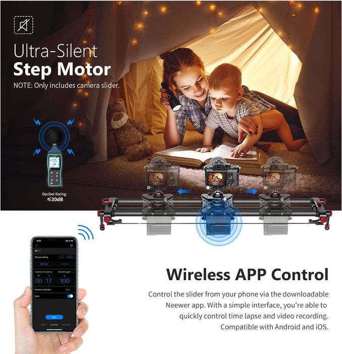 NEEWER ER1 100cm motorisierter Kameraslider mit App Funksteuerung
