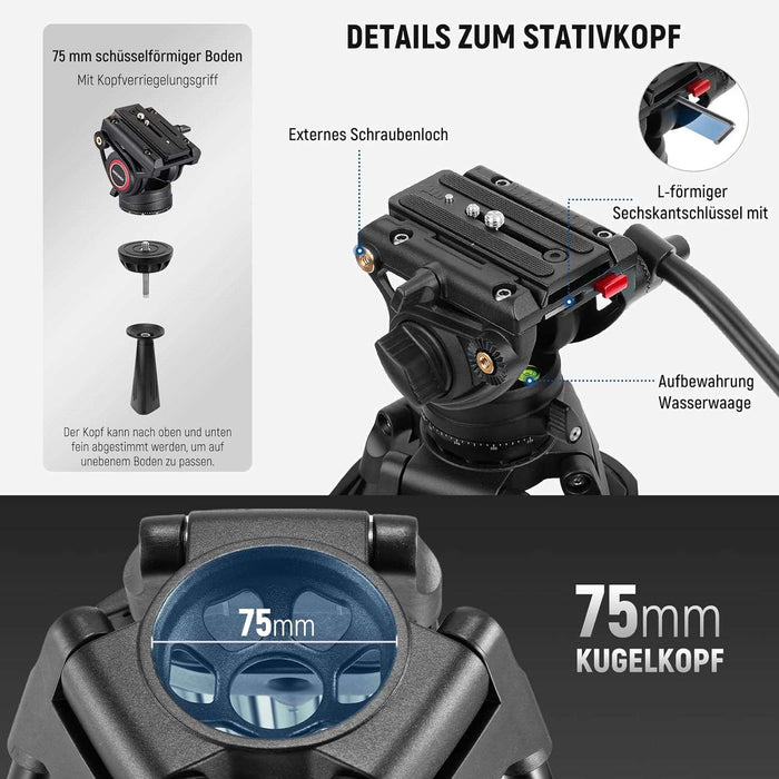 NEEWER TP74 189cm Pro Videostativ mit Fluidkopf