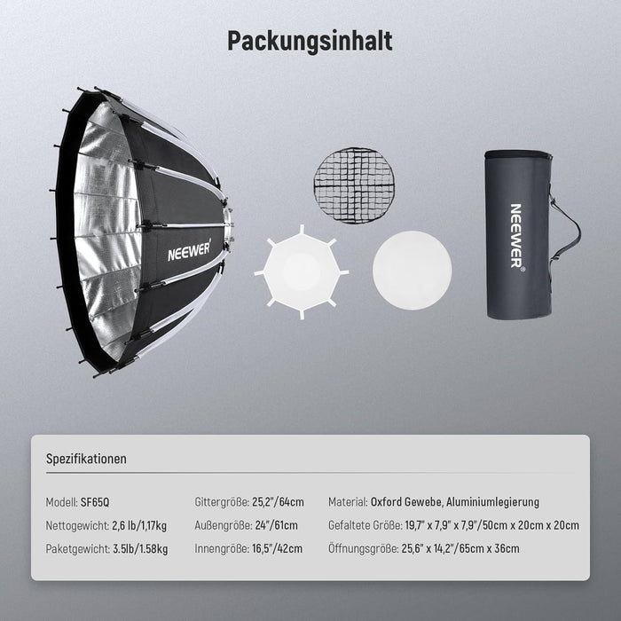NEEWER 65cm deep parabol Softbox mit Bowens Mount