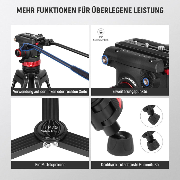 NEEWER TP75 188cm Pro Videostativ mit Fluidkopf