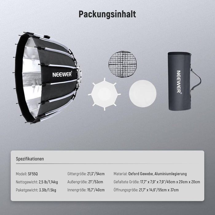 NEEWER 55cm deep parabol Softbox mit Bowens Mount