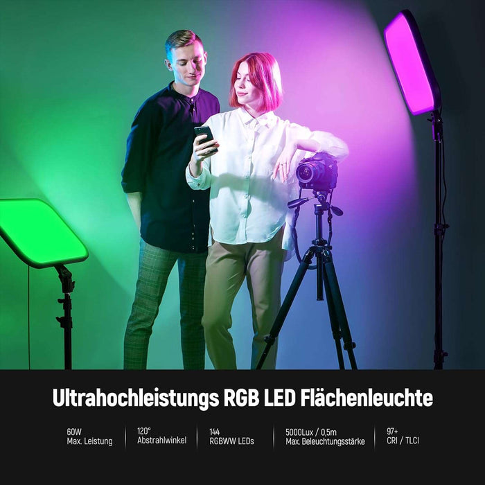 NEEWER 2×RGB168 RGB LED 46,5cm Videopanel mit 2×200CM Lampenstativ+Tragetasche