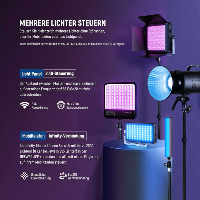 NEEWER 2er Set RGB1200 LED Videoleuchte mit APP/2,4G Steuerung