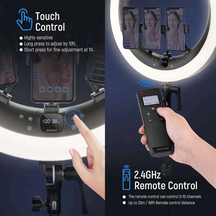 NEEWER RP18H 19 Zoll/50cm Ringlicht mit Ständer und 3 Telefonhaltern