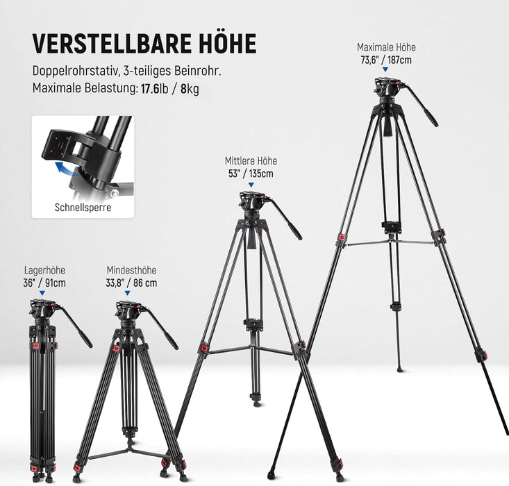 NEEWER TP74 189cm Pro Videostativ mit Fluidkopf