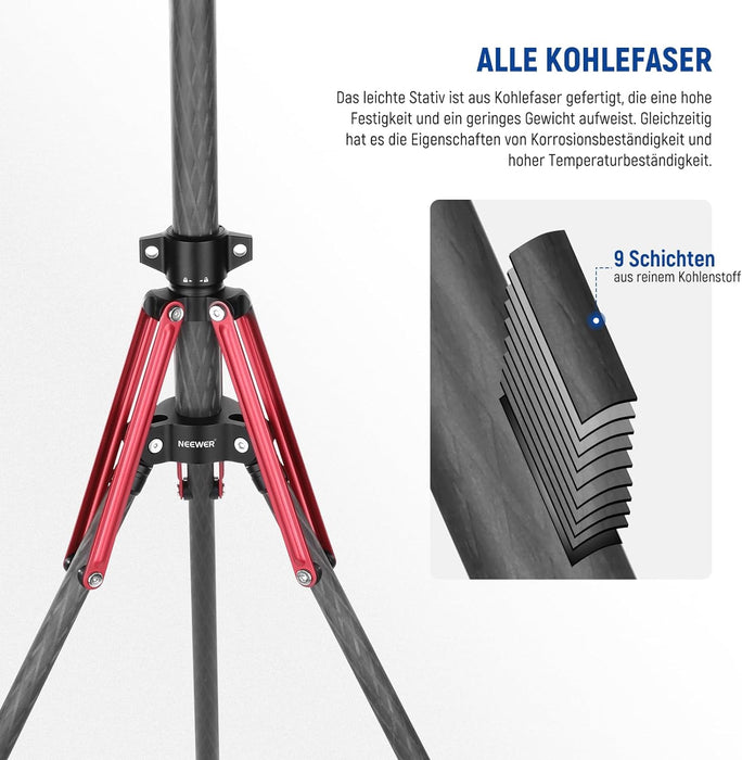 NEEWER ST250R Lichtstativ aus Kohlefaser mit um 180° umkehrbaren Beinen