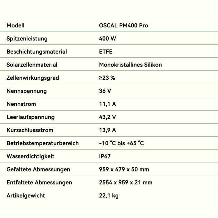Oscal PM400 Pro Solarpanel mit 400W Leistung