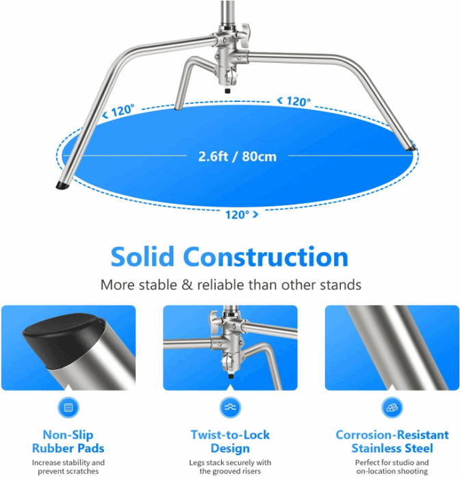 NEEWER 320cm Pro Hochleistungs C-Ständer aus 100% Edelstahl mit Auslegerarm