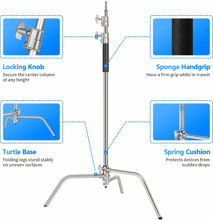 NEEWER 320cm Pro Hochleistungs C-Ständer aus 100% Edelstahl mit Auslegerarm