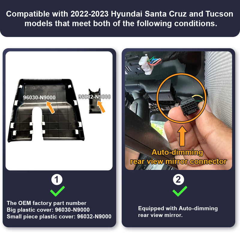 FITCAMX Dashcam für Hyundai Santa Cruz und Hyundai Tucson 2022-2026 (Spiegelabdeckung Teilenummer 96030-N9000)