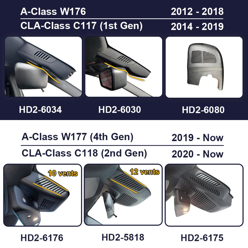 FITCAMX Dashcam für Mercedes-Benz A-Class 2012 - 2023 W176 W177 CLA-Class 2014 - 2023 C117 C118